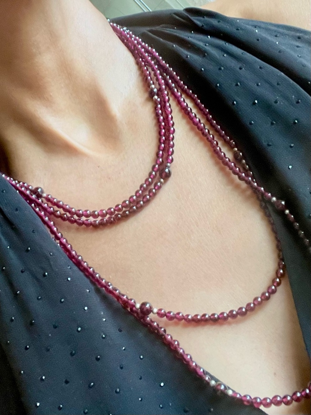 Elegant Multi-Strand garnet Necklace - earrings Women Jewelry